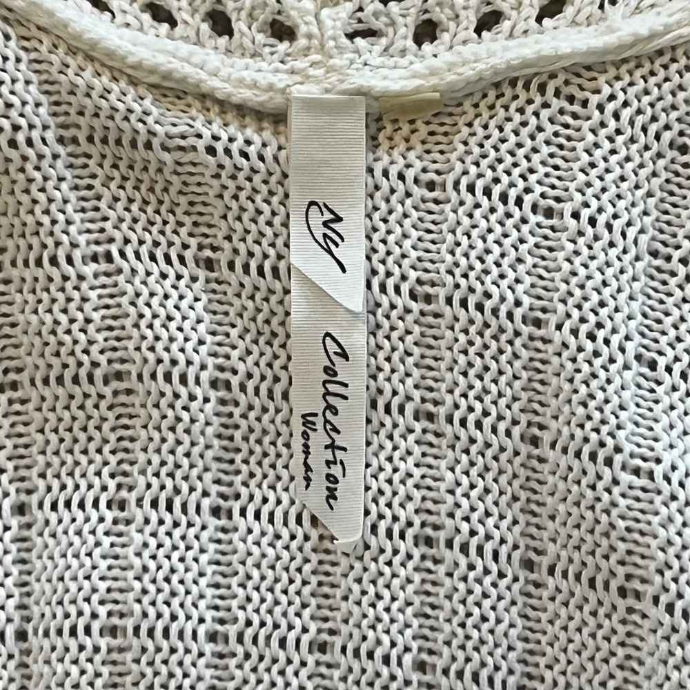 NY Collection Woman White Open Front Knit Cardigan Sweater Duster Pointelle - Picture 3 of 4
